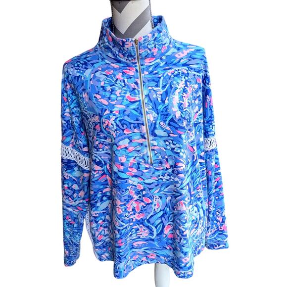 Women's Lilly Pulitzer Jonah Popover size XL Preppy1/4 Zip Blue Pink - Picture 1 of 14